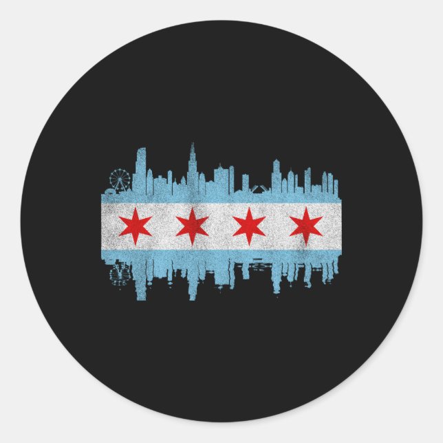 Adesivo Redondo Chicago City Skyline Flag Chicago, cidade em dific (Frente)