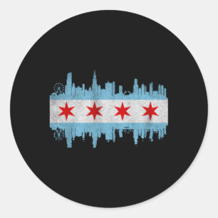 Adesivo Redondo Chicago City Skyline Flag Chicago, cidade em dific
