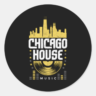 Adesivo Redondo Chicago House Music Vinyl Dj Raver Flag Skyline