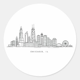 Adesivo Redondo Chicago IL Cityscape Illustration