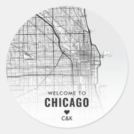 Adesivo Redondo Chicago, mapa da cidade de IL | Boas-vindas