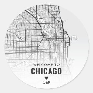 Adesivo Redondo Chicago, mapa da cidade de IL   Boas-vindas