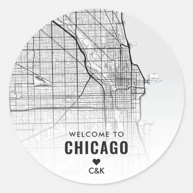 Adesivo Redondo Chicago, mapa da cidade de IL | Boas-vindas (Frente)