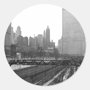 Adesivo Redondo Chicago Rail Yards Michigan Avenue 1960's Photo