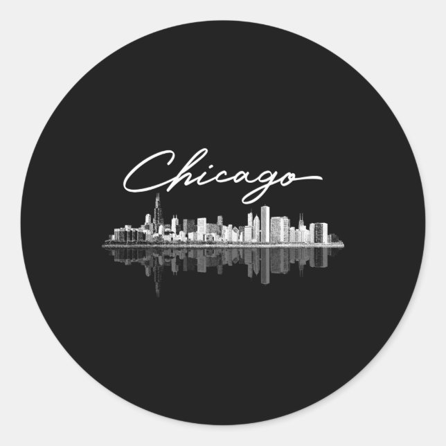 Adesivo Redondo Chicago Skyline Para (Frente)