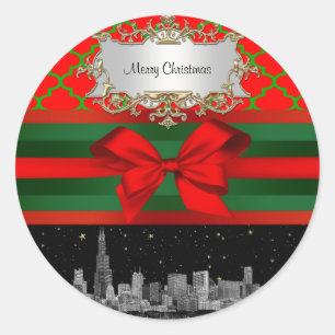 Adesivo Redondo Chicago Skyline, Red Green Quatrefoil Xmas