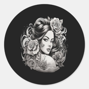 Adesivo Redondo Chicano Chicana La Raza Barrio Tatuagem Art Death 