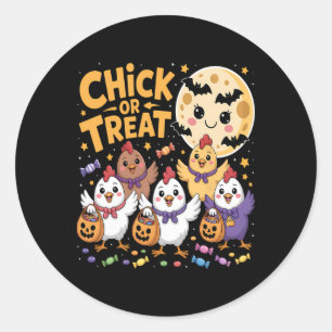Adesivo Redondo Chick Or Treat Halloween Lua Galinha Diversão