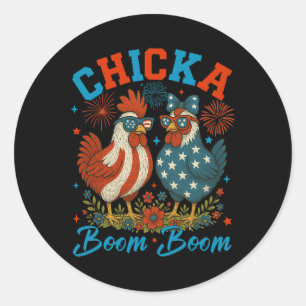 Adesivo Redondo Chicka Boom Boom Frango Patriótico Engraçado 4 De