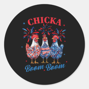 Adesivo Redondo Chicka Boom Boom Galinha Patriótica Engraçada 4 De