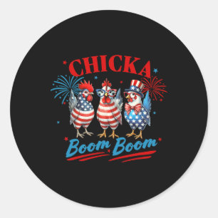 Adesivo Redondo Chicka Boom Boom Galinha Patriótica Engraçada 4 De