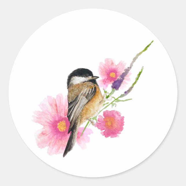 Adesivo Redondo Chickadee Bird Black Capped Art (Frente)