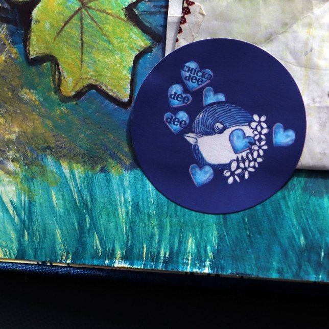 Adesivo Redondo Chickadee dee bird chicka dee art nature (Criador carregado)