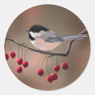 Adesivo Redondo CHICKADEE & RED BERRIES por SHARON SHARPE