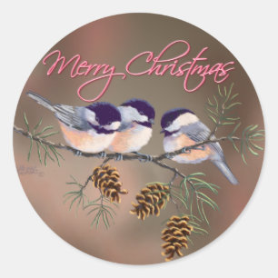 Adesivo Redondo CHICKADEES, PINECONES & TEXTO por SHARON SHARPE