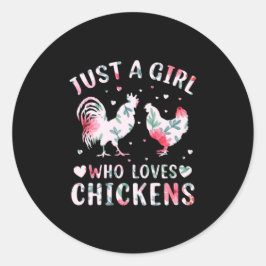 Adesivo Redondo Chicken Art Girl Who Loves Chickens