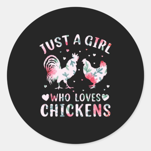 Adesivo Redondo Chicken Art Girl Who Loves Chickens (Frente)