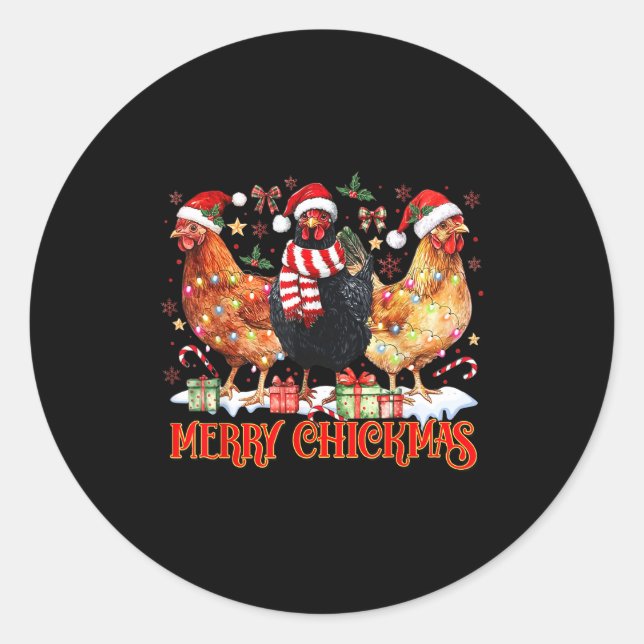 Adesivo Redondo Chicken Christmas Merry Chickmas Santa Claus Hat F (Frente)