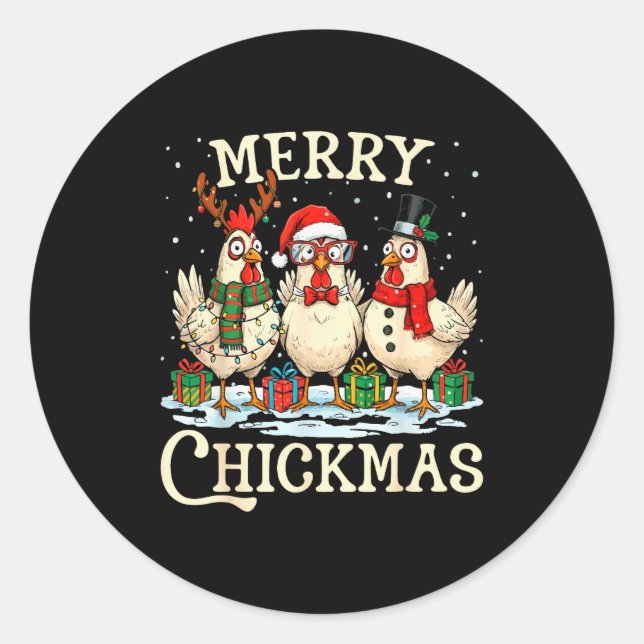 Adesivo Redondo Chicken Christmas Santa Hat Merry Chickmas Xmas Fa (Frente)