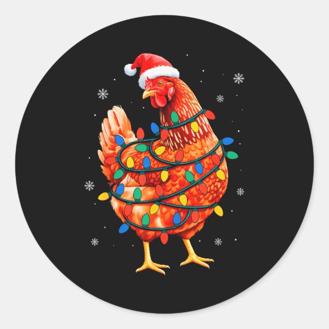 Adesivo Redondo Chicken Christmas Tree Lights Farm Animal Santa Xm (Frente)