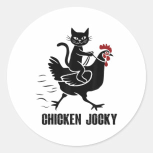 Adesivo Redondo Chicken Jockey Funny Black Cat