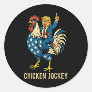 Adesivo Redondo Chicken Jockey Trump Engraçado Memória