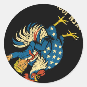 Adesivo Redondo Chicken Jockey Trump Engraçado Memória