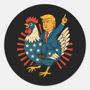 Adesivo Redondo Chicken Jockey Trump Engraçado Memória