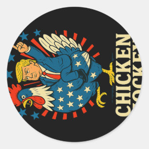 Adesivo Redondo Chicken Jockey Trump Engraçado Memória 1