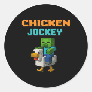 Adesivo Redondo Chicken Jockey Zombie Pixel Art Zombie Gamer Engra