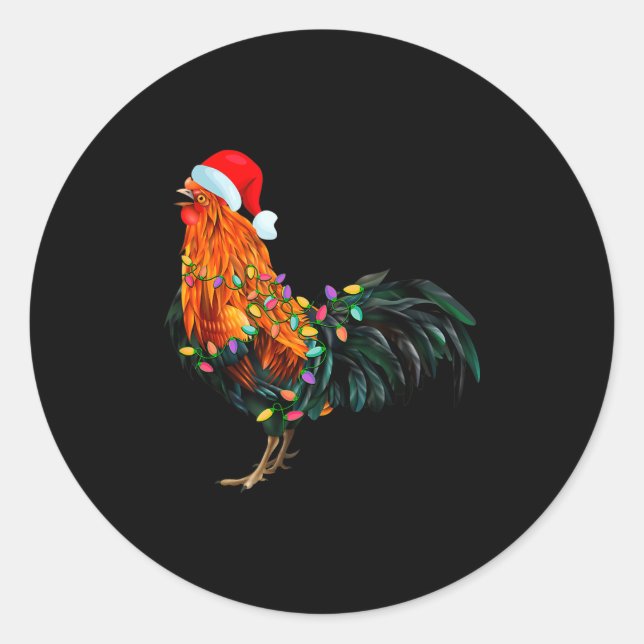 Adesivo Redondo Chicken Santa Christmas Tree Funny Chicken Lover C (Frente)