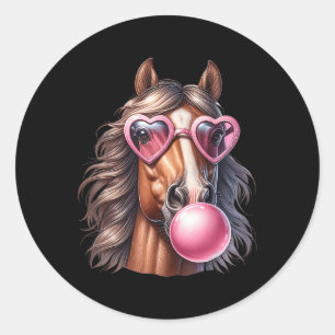 Adesivo Redondo Chiclete De Bolha De Cavalo Retroativo Com Cavalo 