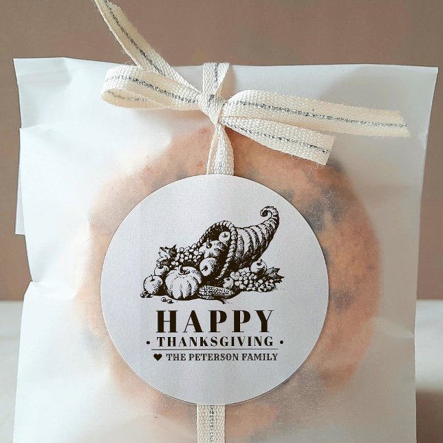 Adesivo Redondo Chifre de abundância | Ação de Graças (Criador carregado)