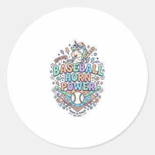Adesivo Redondo Chifre de Beisebol Unicórnio Poder Kawaii Design V
