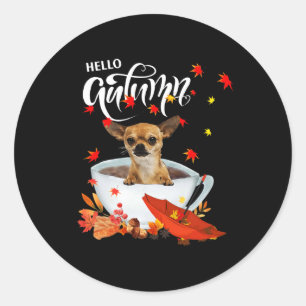 Adesivo Redondo Chihuahua Autumn Dog E Café Queda Ação De Graças