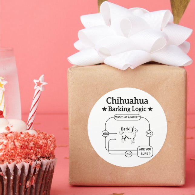 Adesivo Redondo Chihuahua Barking Logic Cachorro Engraçado Salgado (Festa)