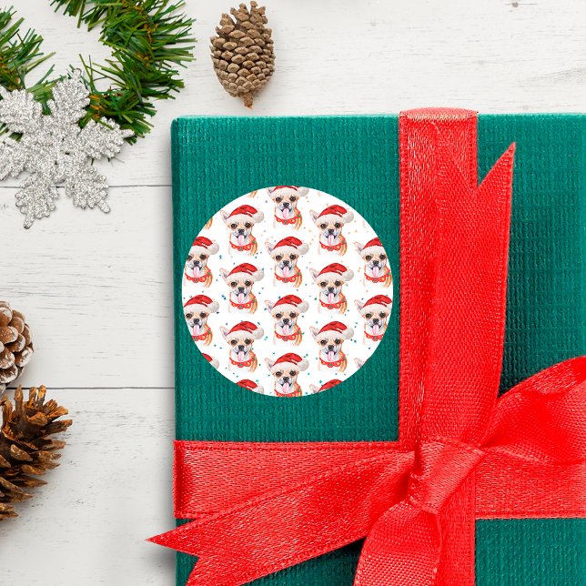 Adesivo Redondo Chihuahua Breed Watercolor Dog Padrão Natal (Criador carregado)