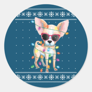 Adesivo Redondo Chihuahua Cachorro Mamãe Mulheres de Natal Suor Fe