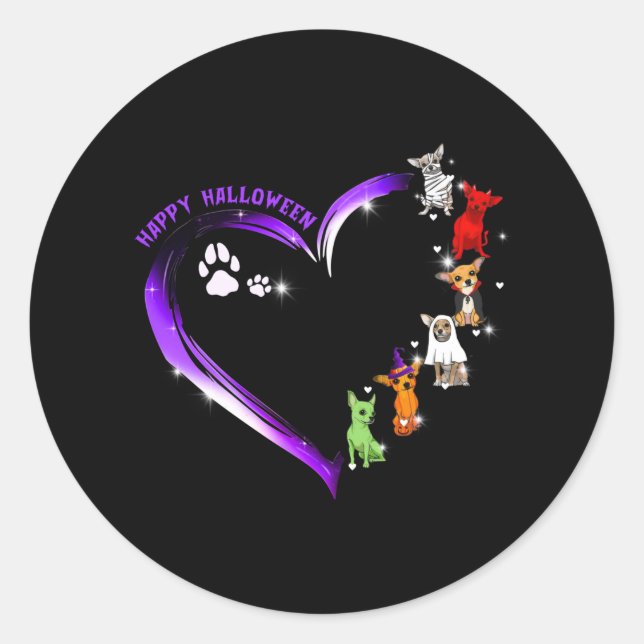 Adesivo Redondo Chihuahua Costume Feliz Dia das Bruxas Camisa Cach (Frente)