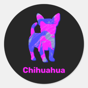 Adesivo Redondo Chihuahua Crazy Quente Rosa e Azul
