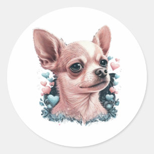 Adesivo Redondo Chihuahua Cute Dog Linda Flores Rapariga