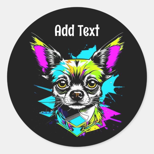 Adesivo Redondo Chihuahua Cyberpunk estilo Art Personalizado (Frente)