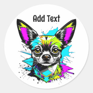 Adesivo Redondo Chihuahua Cyberpunk estilo Art Personalizado