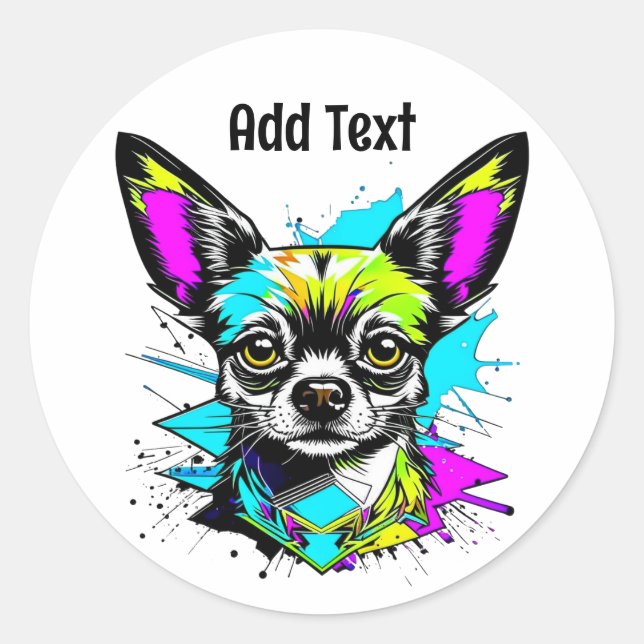 Adesivo Redondo Chihuahua Cyberpunk estilo Art Personalizado (Frente)