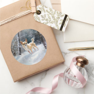 Adesivo Redondo Chihuahua deixa nevar o Natal