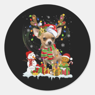 Adesivo Redondo Chihuahua divertido Natal Cachorro feio Chapéu de