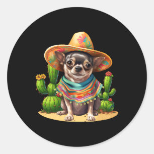 Adesivo Redondo Chihuahua Dog E Sombrero Hat Mexicano Fiesta Cinc