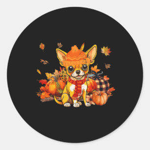 Adesivo Redondo Chihuahua Dog Fall Scarf Leopard Pumpkins Autumn L