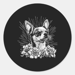 Adesivo Redondo Chihuahua Dog Lover Estilo Retro Tatuagem