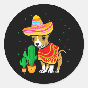 Adesivo Redondo Chihuahua Dog Sombrero Cinco De Mayo Fiest